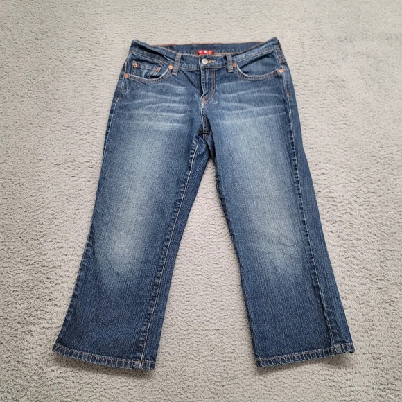 Lucky Brand Jeans Womens 6/28 Blue Denim Classic Fit Crop‎ Embroidered Pocket - Picture 1 of 11
